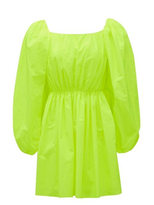 Matchesfashion.com Valentino - Puff-sleeve Poplin Mini Dress - Womens - Yellow