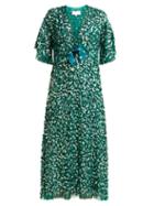 Matchesfashion.com Luisa Beccaria - Bow Trimmed Sequinned Chiffon Dress - Womens - Green