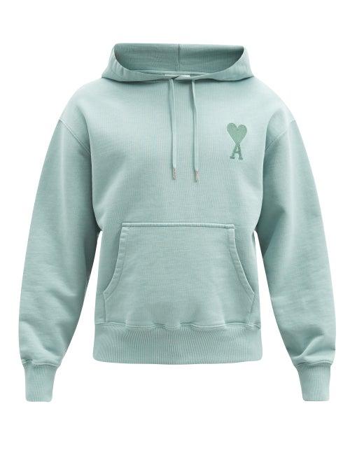 Matchesfashion.com Ami - Ami De Caur-logo Cotton-jersey Hooded Sweatshirt - Mens - Light Green