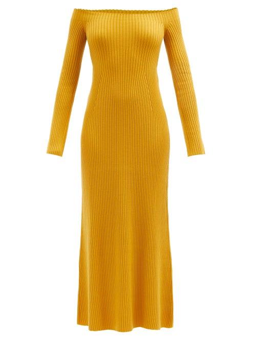 Chlo - Off-the-shoulder Ribbed Wool-blend Dress - Womens - Yellow