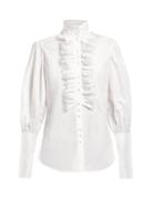 Matchesfashion.com Dolce & Gabbana - Ruffle Neck Cotton Poplin Shirt - Womens - White