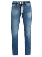 Off-white Diagonal Frayed-edge Embellishment Slim-leg Jeans