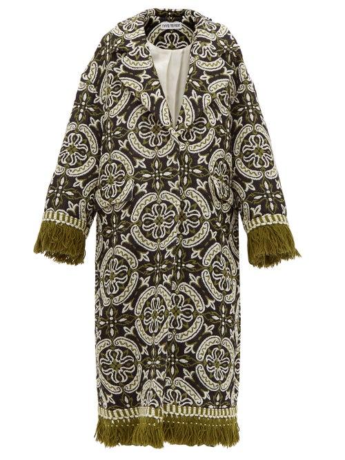 Matchesfashion.com Rave Review - Lue Tasselled Vintage Jacquard Coat - Womens - Green Multi