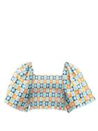 Ladies Beachwear La Doublej - Spritz Diamond Dots-print Puff-sleeve Cotton Top - Womens - Yellow Print