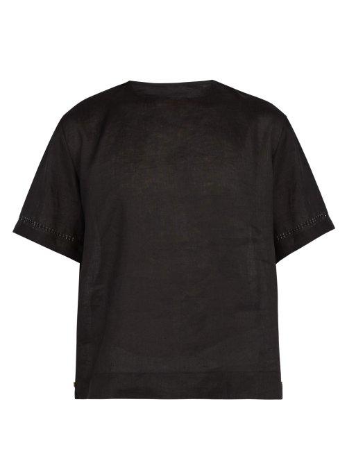 Matchesfashion.com Hecho - Deshilado Embroidered Linen T Shirt - Mens - Black