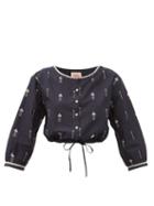 Matchesfashion.com Le Sirenuse, Positano - Jinny Floral-embroidered Cotton-poplin Cropped Top - Womens - Navy