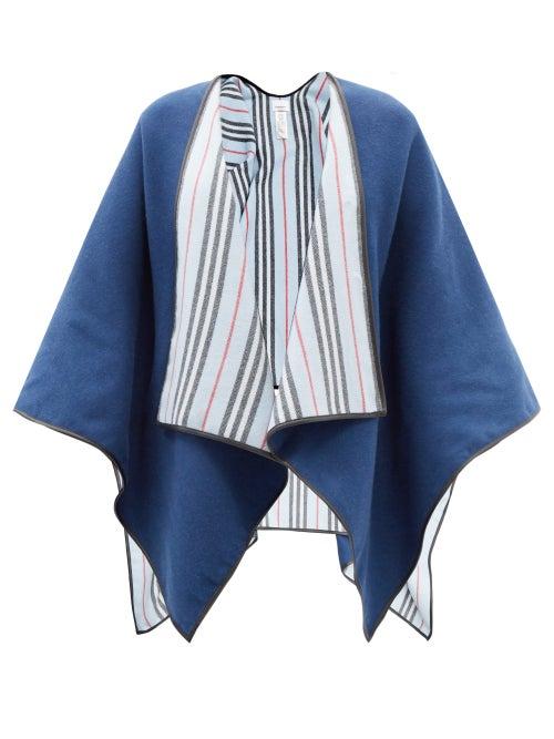 Burberry - Icon-stripe Reversible Wool-twill Shawl - Womens - Navy Multi