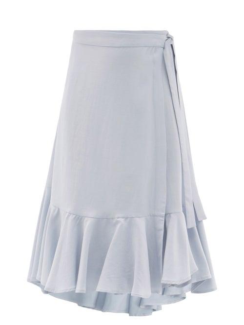 Matchesfashion.com Casa Raki - Cecilia Ruffled Wraparound Midi Skirt - Womens - Light Blue