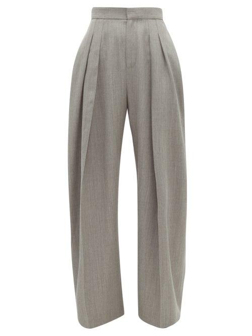 Matchesfashion.com Jw Anderson - High-rise Pleated Wool-gabardine Trousers - Womens - Grey