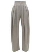 Matchesfashion.com Jw Anderson - High-rise Pleated Wool-gabardine Trousers - Womens - Grey