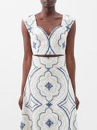 Marta Ferri - Esmeralda Embroidered Poplin Cropped Top - Womens - Blue White