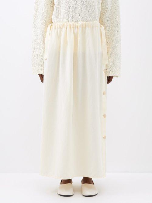 Toteme - Side-buttoned Canvas Maxi Skirt - Womens - Vanilla