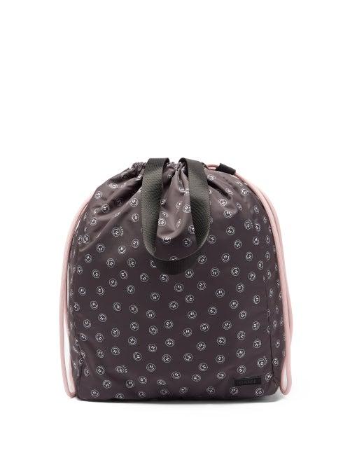 Ladies Bags Ganni - Smiling Face-print Recycled-fibre Bucket Bag - Womens - Black White