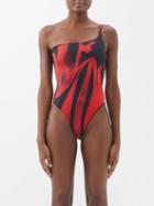 Louisa Ballou - Queen-print One-shoulder Swimsuit - Womens - Red Black