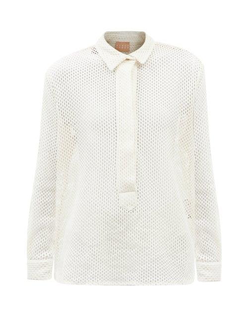 Albus Lumen - Ferias Crochet-mesh Cotton Shirt - Womens - Cream