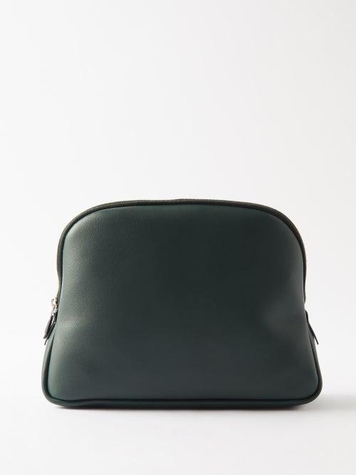 The Row - Grained-leather Wash Bag - Womens - Dark Green