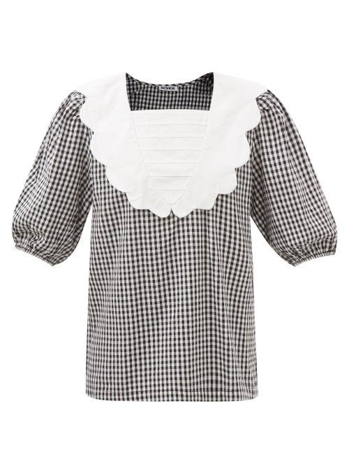 Batsheva - Bevie Bib-collar Gingham Blouse - Womens - Black White