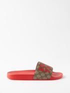 Gucci - Gg-monogram Rubber Slides - Mens - Red