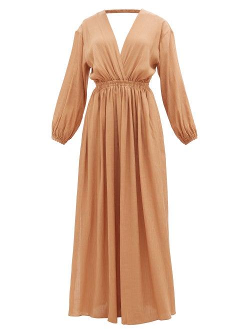 Matchesfashion.com Matteau - The Open Back Plunge Maxi Dress - Womens - Light Brown