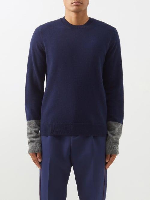 Comme Des Garons Shirt - Contrast-cuff Wool Sweater - Mens - Navy