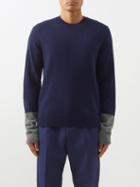 Comme Des Garons Shirt - Contrast-cuff Wool Sweater - Mens - Navy