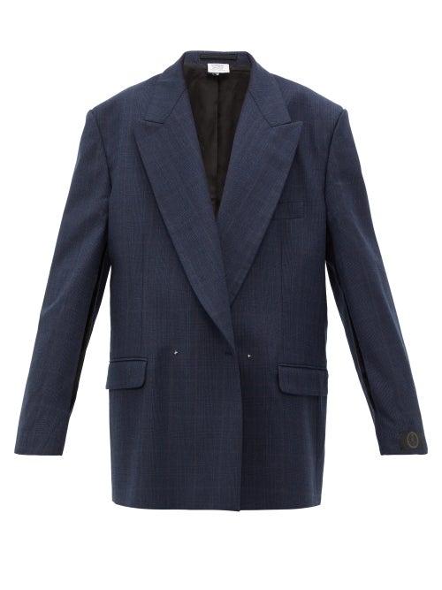 Matchesfashion.com Vetements - Slit Sleeve Oversized Checked Blazer - Womens - Navy
