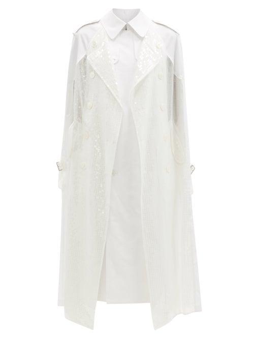 Matchesfashion.com Junya Watanabe - Sequinned Double-breasted Cape Trench Coat - Womens - White