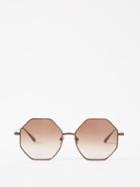 Linda Farrow - Liana Hexagonal Titanium Sunglasses - Womens - Brown