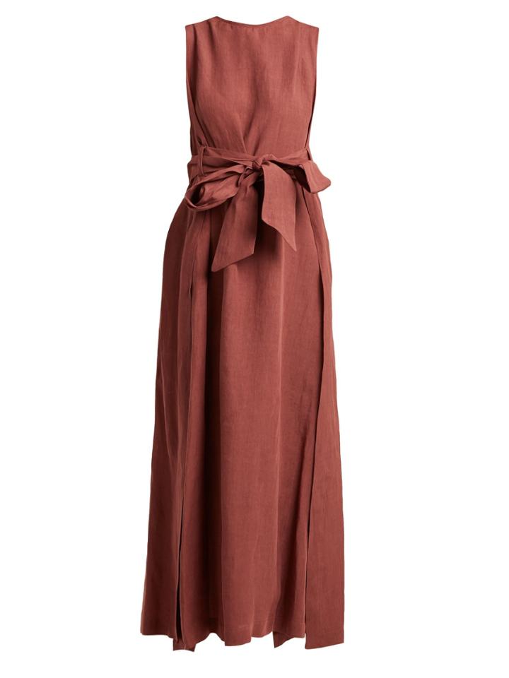 Masscob Round-neck Waist-tie Linen Dress