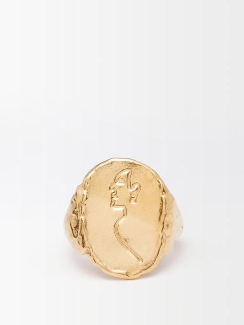 Anita Berisha - Femme 14kt Gold-plated Signet Ring - Womens - Yellow Gold