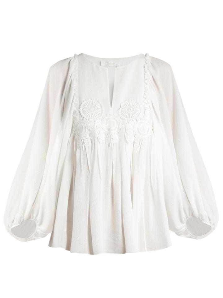 Chloé Long-sleeved Seersucker-silk Blouse