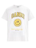 Matchesfashion.com Ganni - Smiling Face-print Cotton-jersey T-shirt - Womens - White Multi