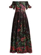Matchesfashion.com Carolina Herrera - Off The Shoulder Floral Print Faille Gown - Womens - Black Print