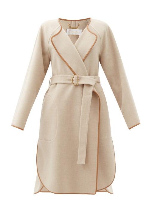 Matchesfashion.com Chlo - Leather-trimmed Wool-blend Felt Coat - Womens - Cream