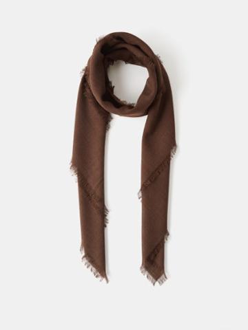 Toteme - Logo-embroidered Frayed Wool Scarf - Womens - Brown
