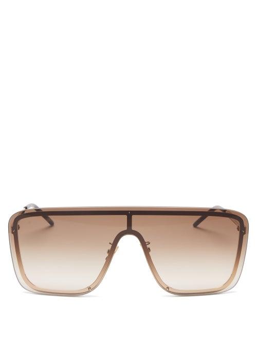 Matchesfashion.com Saint Laurent - Shield Metal Sunglasses - Womens - Gold