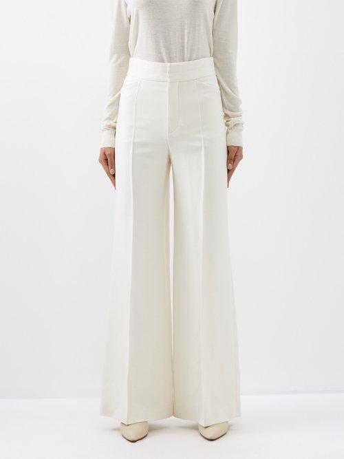 Chlo - High-rise Silk-blend Flared Trousers - Womens - White