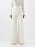 Chlo - High-rise Silk-blend Flared Trousers - Womens - White