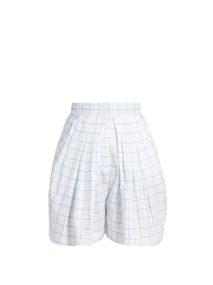 Vika Gazinskaya Checked Pleated-front Cotton Shorts