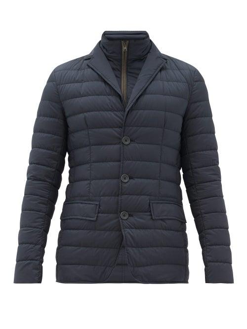 Matchesfashion.com Herno - Single-breasted Down-quilted Jacket - Mens - Navy
