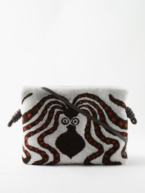 Loewe - X Bernard Leach Flamenco Shearling Clutch - Womens - White Multi