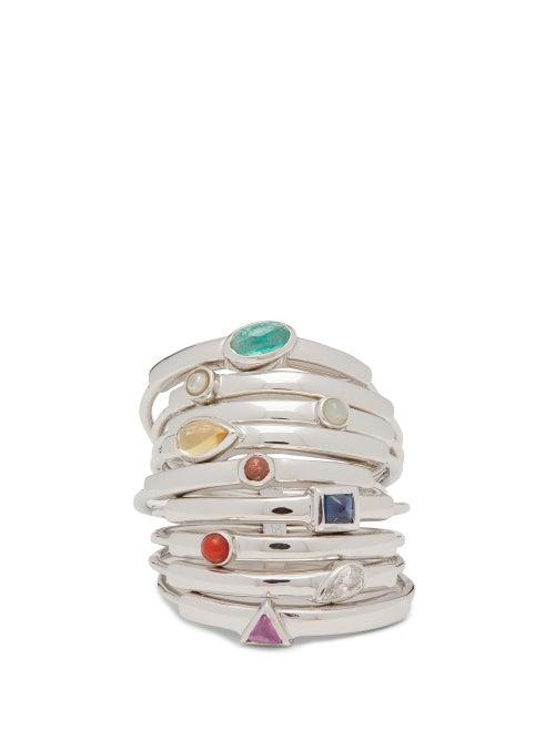 Matchesfashion.com Mukhi Sisters - The Minimalist Diamond & 18kt White-gold Ring - Womens - Green Gold