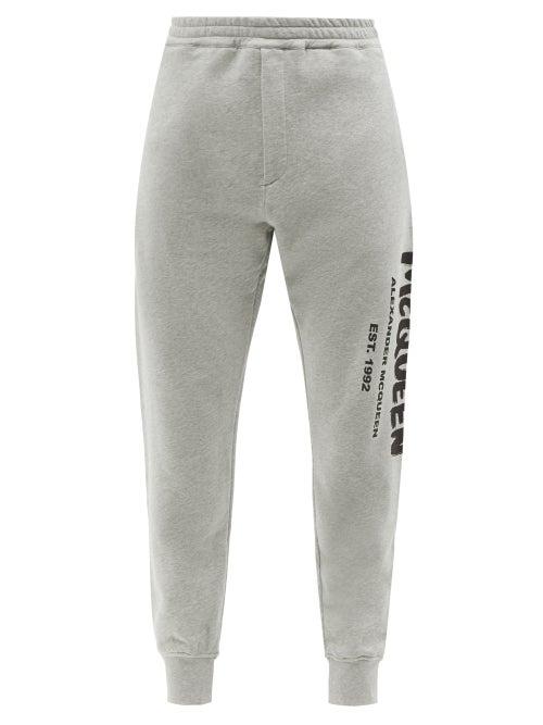 Alexander Mcqueen - Graffiti-logo Cotton-jersey Track Pants - Mens - Grey