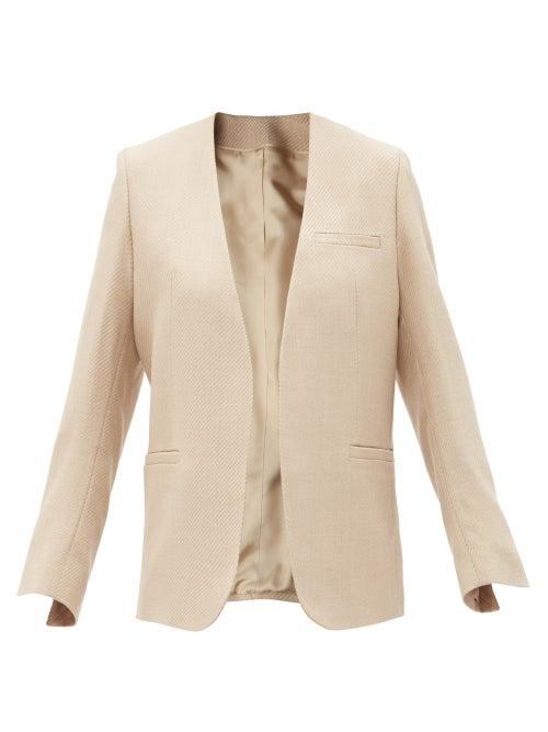 Totme - Jumbo Collarless Wool-blend Twill Jacket - Womens - Beige
