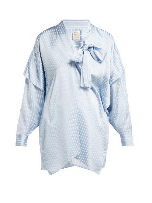 Matchesfashion.com Maison Rabih Kayrouz - Striped Satin Blouse - Womens - Light Blue