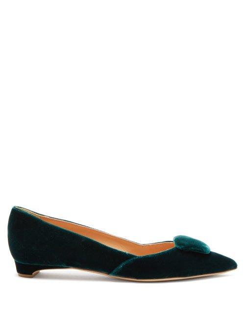 Matchesfashion.com Rupert Sanderson - Aga Point Toe Velvet Flats - Womens - Dark Green