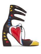 Matchesfashion.com Marques'almeida - Buckle Fastening Block Heel Appliqu Leather Pumps - Womens - Black Multi