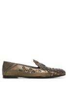 Matchesfashion.com Bottega Veneta - Intrecciato Metallic Leather Loafers - Womens - Gold