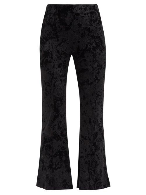 Ganni - Paisley-debossed Velvet Flared Trousers - Womens - Black