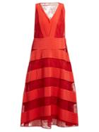 Matchesfashion.com Valentino - Panelled Lace V Neck Dress - Womens - Red